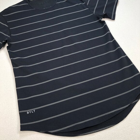 BYLT T-Shirt Mens M Black Stripe Drop Cut LUX Stretch Crew Neck Tee Short Sleeve - Picture 6 of 12